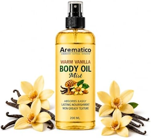 AROMATICO Warm Vanilla Body Oil Mist for Women - 200ml | Non-Sticky Formula for Daily Use After Bath, Absorbs Easily | For Nourished, Glowing Skin in the Winters | Cozy & Creamy Fragrance