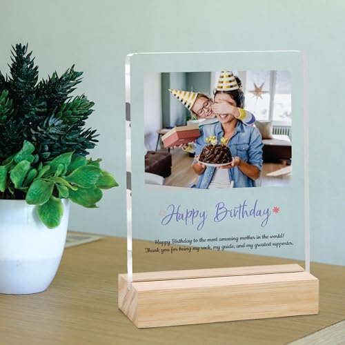 Image of Giftplease Personalized Happy Bithday Photo Plaque with Photo | Custom Friendship Gift with Wooden Stand | Best Friend Birthday Keepsake for Him or Her CS 04