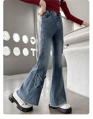 Girls Casual Denim Pants High Waist Flare Leg Jeans with Pocket Kids Jeans2
