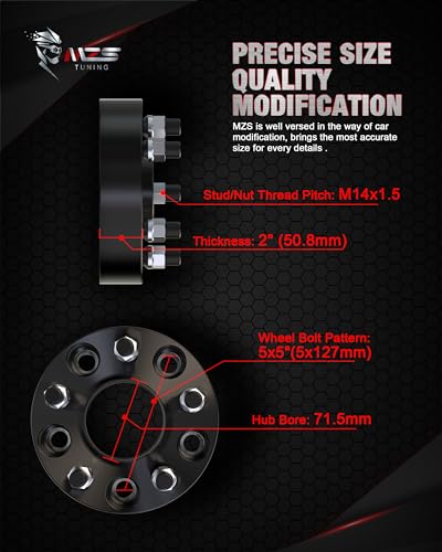 Image of MZS 5x5 Wheel Spacers 2 inch M14x1.5 71.5mm for 2018-2026 Wrangler JL JLU 4Pcs