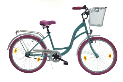 T&Y Trade 24 Zoll Kinder Mädchen City Fahrrad Mädchenfahrrad Bike Rad STVO Beleuchtung Reflex BLAU mit PINK 1 Gang Rücktritt