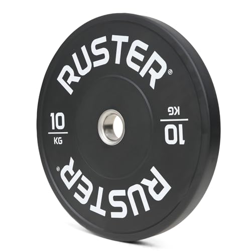 RUSTER Discos Olímpicos Bumper - Pesas 5kg 10kg 15kg 20kg 25kg - Discos Pesas para Gym, Gimnasio en Casa, Halterofilia, Crosstraining y Pesos Fitness (Negro, 10kg)