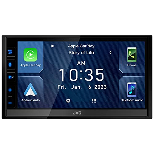 JVC KW-M785BW Wireless Apple CarPlay Android Auto Digital Media Player, Double Din, 6.8 Inch LCD Touchscreen, AM/FM, Bluetooth, USB Port, iDatalink Maestro, SiriusXM, Class D Amp, Car Radio (Renewed)