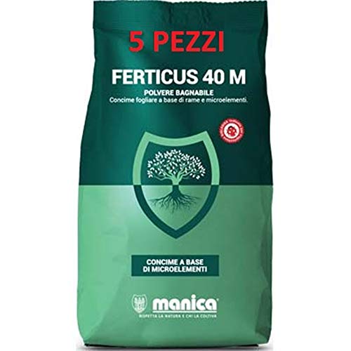 Manica 5 Pezzi Concime Fogliare In Polvere Bagnabile A Base Di Microelementi 1 Kg X 5 Pezzi=5 Kg-Ferticus 40 M