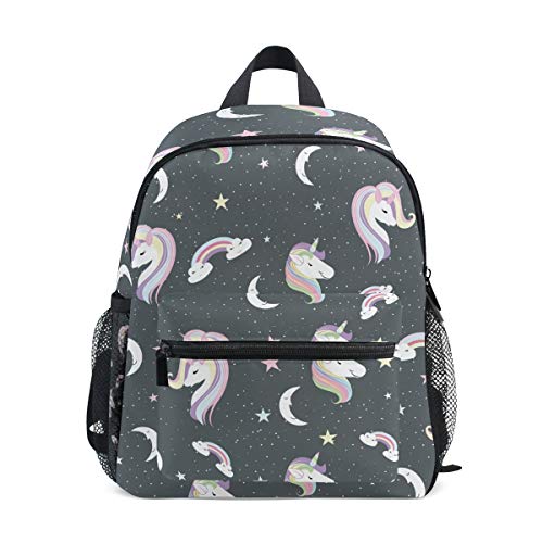 Unicornio Luna Negra Estrella Mochila para Preescolar Toddler Kids Estudiante Mochilas