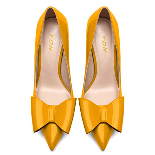 YDN Women Elegant Stiletto High Heel Pumps Pointed Toe Slip on Dress Sandal Shoes Slide Patent Leather with Bow Shoes for Office Ladies Size 4-15 US4