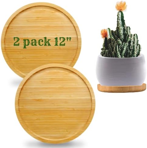Fenspeed 2pcs Bamboo Plant Saucer Drip Trays Plant Flower Pot Round Plant Trays for Indoors Plant Plate Planter Pallet Succulent Cactus (12Inch/30CM)