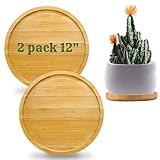 Fenspeed 2pcs Bamboo Plant Saucer Drip Trays Plant Flower Pot Round Plant Trays for Indoors Plant Pl