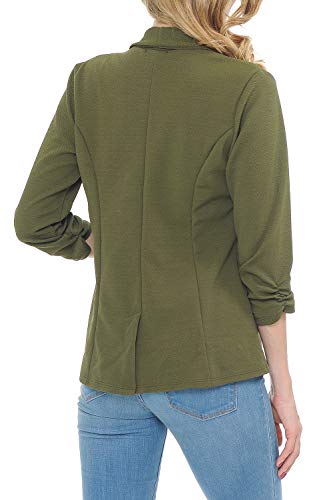 MINEFREE Women's 3/4 Ruched Sleeve Lightweight Work Office Blazer Jacket Olive S