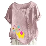 TTJJ Dunkelblaue Bluse Damen Langarm Bedrucktes Damenhemd mit Rundhalsausschnitt, Raglanärmeln, Saum, Schlitz, locker, kurzärmelig, Knopfdekoration Damen Sport Bluse