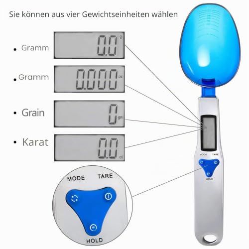Foto von Löffelwaage: Digitale Löffelwaage 0,1 g Genauigkeit, 500g Messlöffel mit LCD Display Löffelwaage Digital, Digitale Küchenwaage mit 3 Abnehmbaren Messlöffeln, Feinwaage für Gewürze, Milchpulver