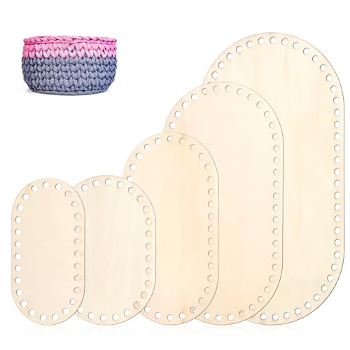 Ymapinc 5 Sizes Wooden Base for Crochet Basket,5 PCS Oval Shap Moses...