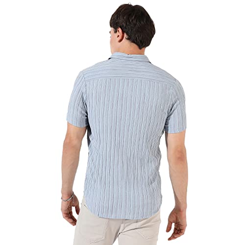Image of CAHOOT Men's Button Up Shirt for Casual Wear | Regular Fit | Poly Lycra Shirt Crafted with Short Sleeve & Enhanced Stretch Comfort Fit for Everyday Wear