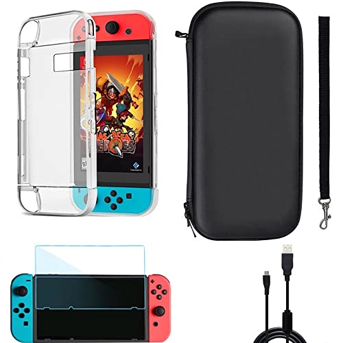 4 in 1 Zubehör für Nintendo Switch Case Tasche / Ladekabel / Schutzhülle / Bildschirmfolie aus gehärtetem Glas Cover