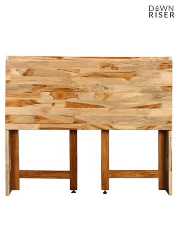 Image of Extended One-Side Folding Teakwood Table - Space-Saving Design, Sturdy Build, Adjustable Height, Multi-Purpose Dining, Work, Study, Easy Assemble, Indoor Outdoor Use - DIY Model - Natural - Dawnriser