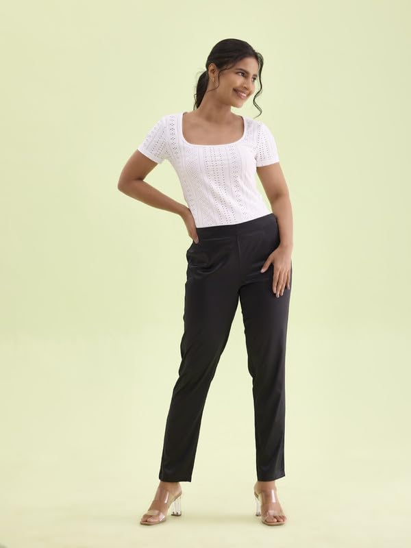 Image of GO COLORS Women Mid Rise Polyester Shiny Pant