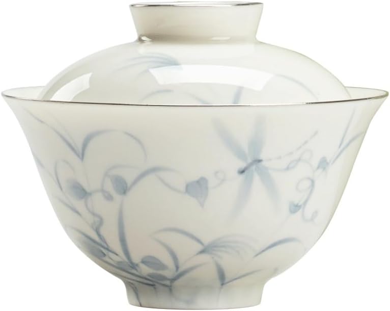 White Porcelain Hand-painted Covered Bowl with Gold Painted Tea Making and Cup