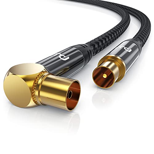 CSL - 3m Antennenkabel gewinkelt mit Braiding 8k 4k HDTV - 3 Meter Antennen kabel - Kupplung 90° Winkel zu Stecker gerade - HDTV 75 Ohm - geeignet für TV HDTV Radio DVB-T2 DVB-S DVB-S2, Winkelstecker