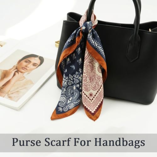Image of SANNIDHI Silk Like Head Scarf for Women Stylish Vintage Hair Scarf Floral Print Square Bandana Gift