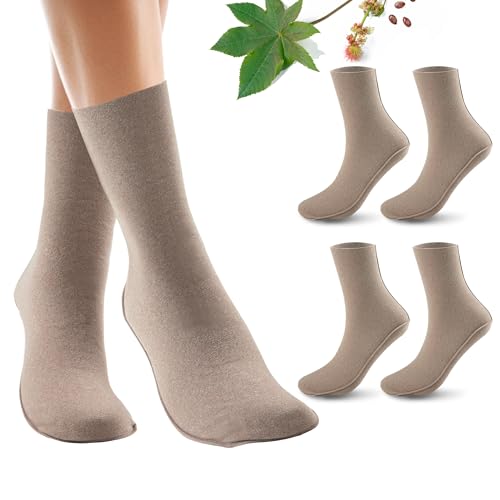 2 Pack Castor Oil Pack Wraps for Feet Organic Cotton Reusable Castor Oil Foot Ankles Wrap for Women Mid-Crew Socks Khaki(Oil Not Include)