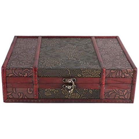EVTSCAN Vintage Wooden Storage Box for Keepsakes Cover