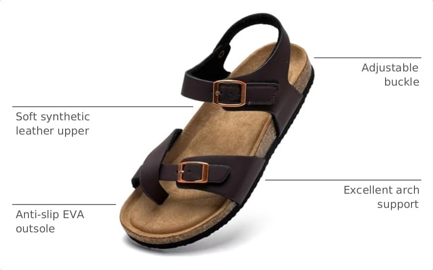 Image of Torotto Girls Boys Sandals with Cork Footbed Adjustable Buckle Summer Slides Flip Flops Open Toes Flat for Kids Toddler