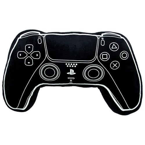 Cojín con Forma de Control de PlayStation con Licencia Oficial | Almohada de Peluche con Forma de Mando | Brilla en la Oscuridad Dormitorio o Decoración Gamer, Negro