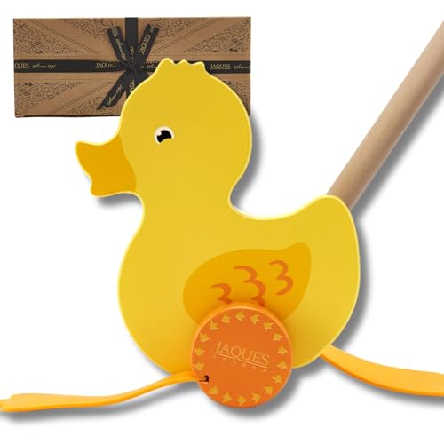 Jaques of London Waddles the Duck Wooden Push Along Toy for Toddlers | Walking Duck Push Toy for 1 Year Old | Classic Wooden Duck Toy | First Birthday Gift for Boys and Girls | Since 1795