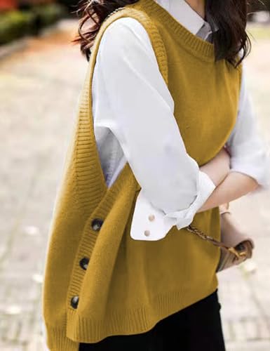 Image of HangNiFang Women's Round Neck Sleeveless Pullover Ribbed Knit Sweater Vest