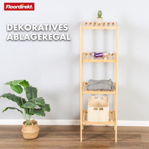 Floordirekt Bambus Regal, schmales Standregal für Badezimmer, Schlafzimmer, Wohnzimmer, Holzregal mit 4 Etagen, Regal Größe 34 x 33 x 110 cm (Lowa)