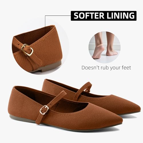 Image of Soesyi Pointed Toe Flats Knit Ballet Flat Shoes for Women Comfortable with Adjustable Strap,Washable Dressy Casual Flats for Work Office