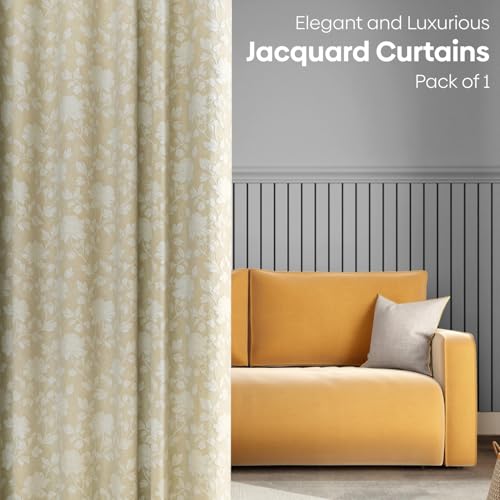 Image of haus & kinder Printed Jacquard Window Curtain 5 Feet Long Pack of 1 Window Curtain, 5 Feet Curtain for Window (Chateau Rose, Ivory Nature Design 130x152 CM)