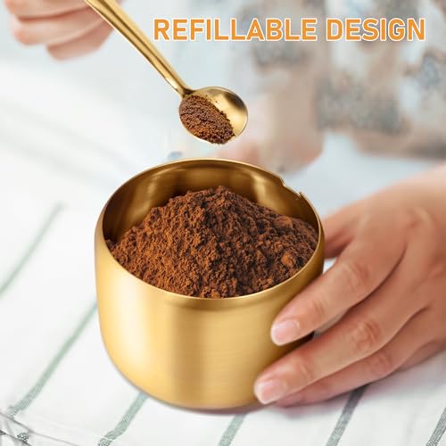 holoith Sugar Container with Glass Lid and Spoon - 10oz Gold Sugar Bowl for Coffee Bar Station Accessories Kitchen Storage for Salt, Candy, Coffee Bean (Gold) by holoith - Image 6