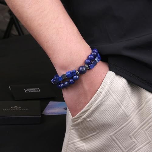 Lapis Lazuli Bracelet for Men - Blue Beaded Bracelets 8 MM Lapis Lazuli Bead Mens Bracelet - Anniversary Valentines Fathers Birthday Gifts for Him Boyfriend Husband Man Son Dad2