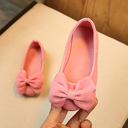 EnJoCho Toddler Little Girl Flock Mary Jane Dress Shoes Ballet Flats for Girl Party School Shoes Bowknot Princess Shoes 7-12Y (Pink-06#, 7.5-8Years)2