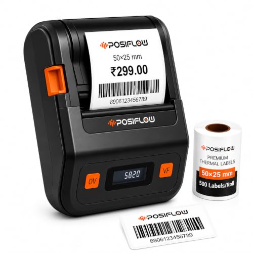 Image of PSF20 58mm Inkless Thermal Portable Printer | Bluetooth & USB Receipt, Barcode & Label Printer for Shops & Retail Use | Mobile & PC Support | 200 Labels Included | Color: Back /White
