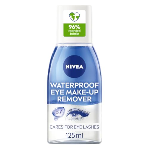 NIVEA Double Effect Eye Makeup Remover Gentle Waterproof Mascara Remover with Cornflower Extract Non-Greasy Bi-Phase Formula 125ml