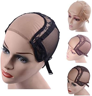 4X4 Inch U Part Swiss Lace Wig Cap for Making Wigs with Adjustable Straps on the Back Glueless Hairnets (Black M)