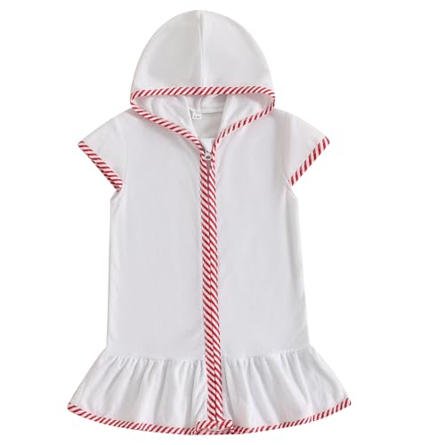 Image of Girls Boys Terry Cloth Swim Cover Up Zip Up Hooded Bathing Suit Coverup Wraps Kids Pool Beach Robe Cover-Up Kimono