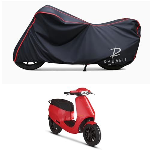 Image of Waterproof Bike Body Cover Compatible for | Ola S1 Air | Taffeta Fabric, Red Piping Design, Bottom Elastic Fit | Dustproof, Sun UV & Rain Protection for All Bikes