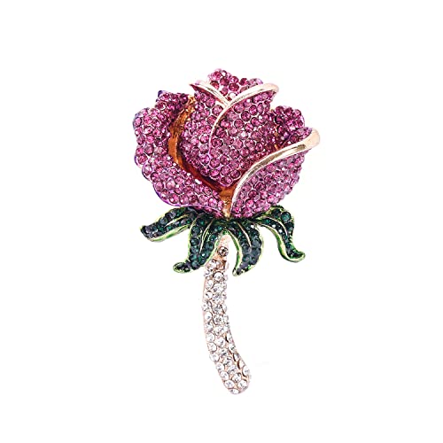 Image of YOQUCOL Elegant Cubic Zirconia Crystal Rhinestone Red Rose Shape Brooch Pin for Women Grils