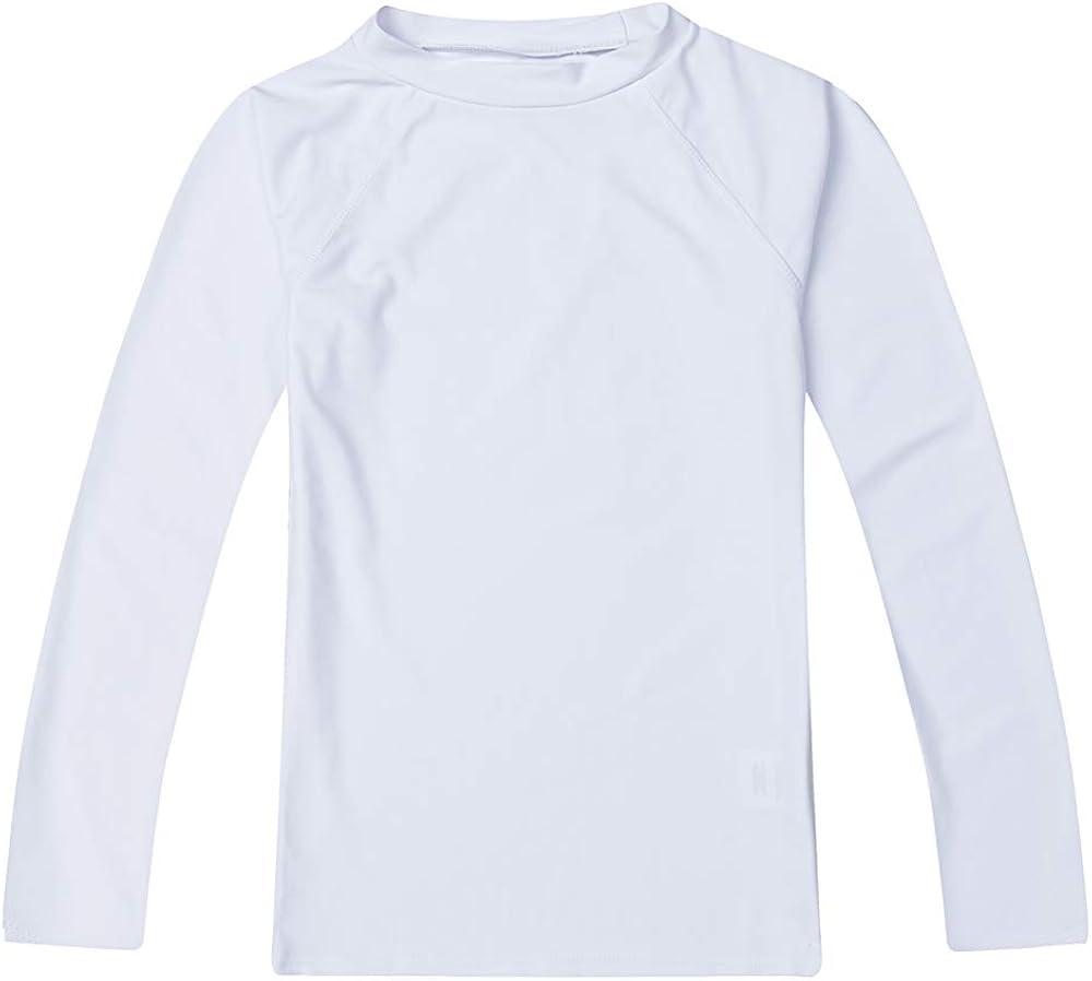 ESTAMICO Boys' UPF 50+ Long-Sleeve Rashguard Athletic Swim Shirt 12 Solid White