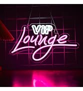 VIP Lounge Neon Sign, Indoors Wall Decoration Light Sign, White and Pink LED Light Up Sign, Trans...