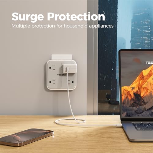 Wall Outlet Extender, TESSAN 4 Multi Plug Outlet Splitter with 1 USB C and 2 USB A Charging Ports, Multiple Plug Extension Block with Surge Protector for Home, Kitchen, Office, Dor image 7