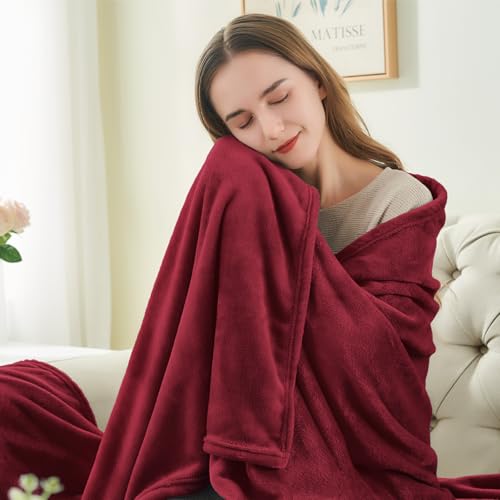 Image of BEDELITE Fleece Blanket Burgundy Throw Blankets for Couch & Bed, Luxury Plush Cozy Fuzzy Blanket 50x60 inches, Super Soft Warm Lightweight Throw Blanket for Travel Camping