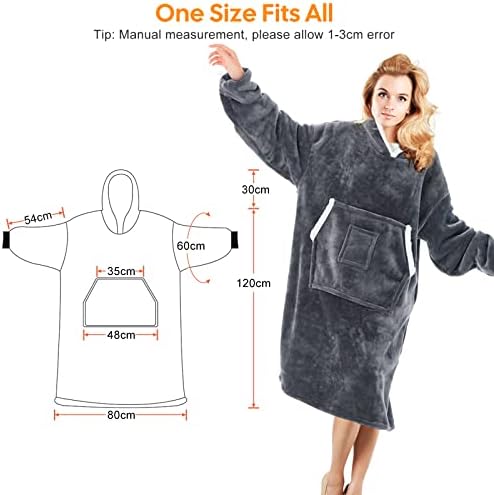 Coikes Blanket Hoodie with Sleeves and Large Front Pocket Oversized Wearable Snuggle Blanket Soft Weighted Blanket Cosy Fleece Fluffy Plush Throws Winter TV Blanket Fits for Men Women Indoor Outdoor