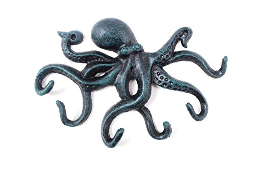 Handcrafted Model Ships seaworn Blau Gusseisen Octopus Haken 11 "- Sea Life Decor - Beach Decor Cover