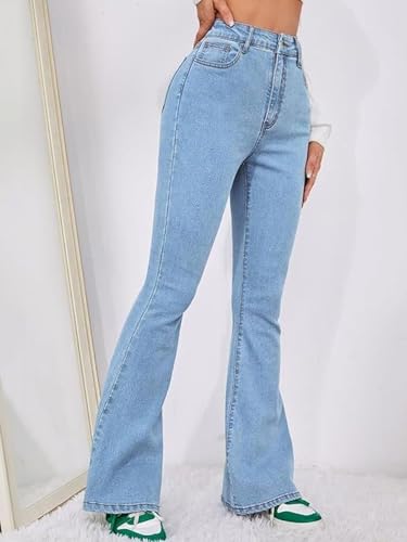 Image of Vogaan Women's High Waist Jeans || Flared Bell Bottom Bootcut Pants || Wide Leg Denim - Perfect for Travel, Party & Everyday Use