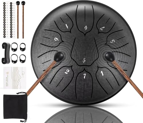 Tambour en acier de 15 cm, percussion 11 notes en ré majeur avec livre de musique inclus