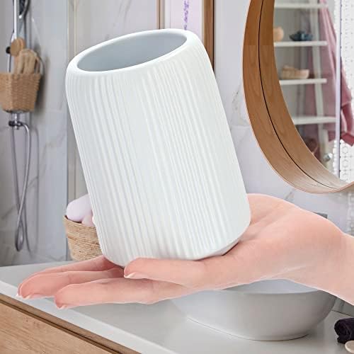 KADAX Ceramic Toothbrush Cup, Bathroom Mat Mug, Bathroom Cup, Toothbrush Holder for Bathroom, Toothbrush, Toothpaste, Storage, Bathroom Water Cup (White)